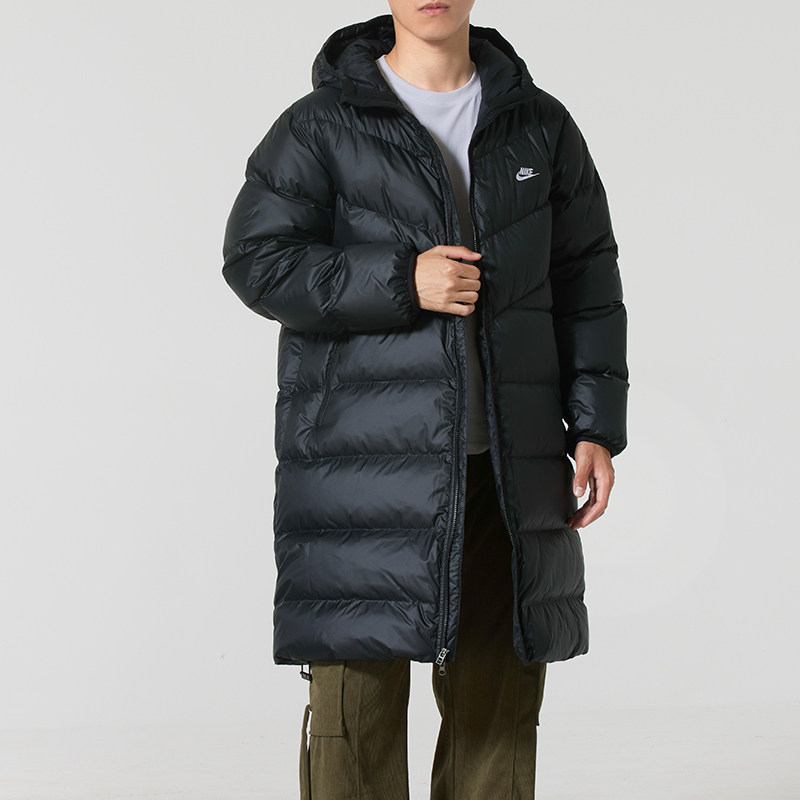 新款正品NIKE耐克简约男运动休闲连帽中长款羽绒服外套HV2720-010