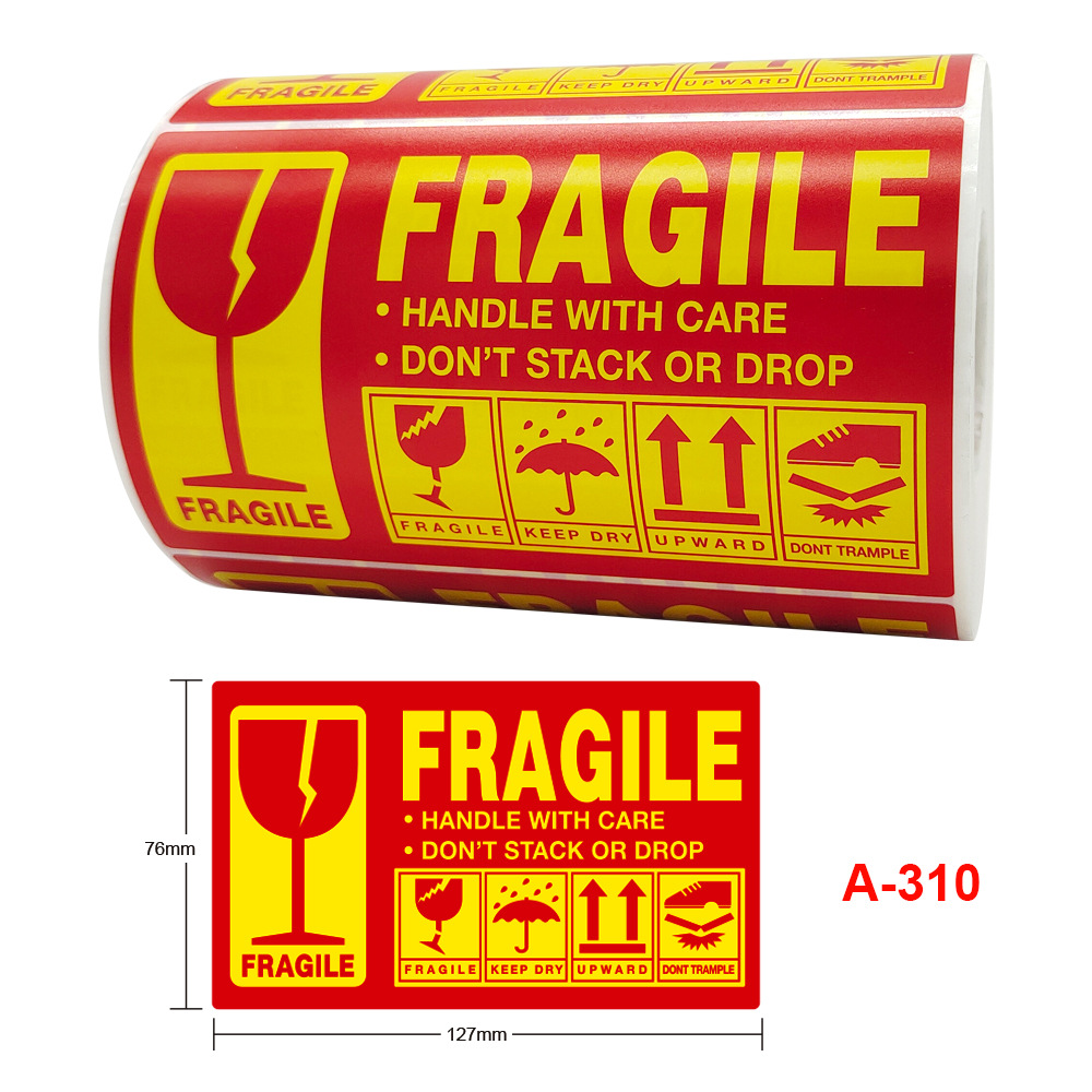 fragile Sticker贴纸手柄带 care 警告 packing 送货标签带不干胶