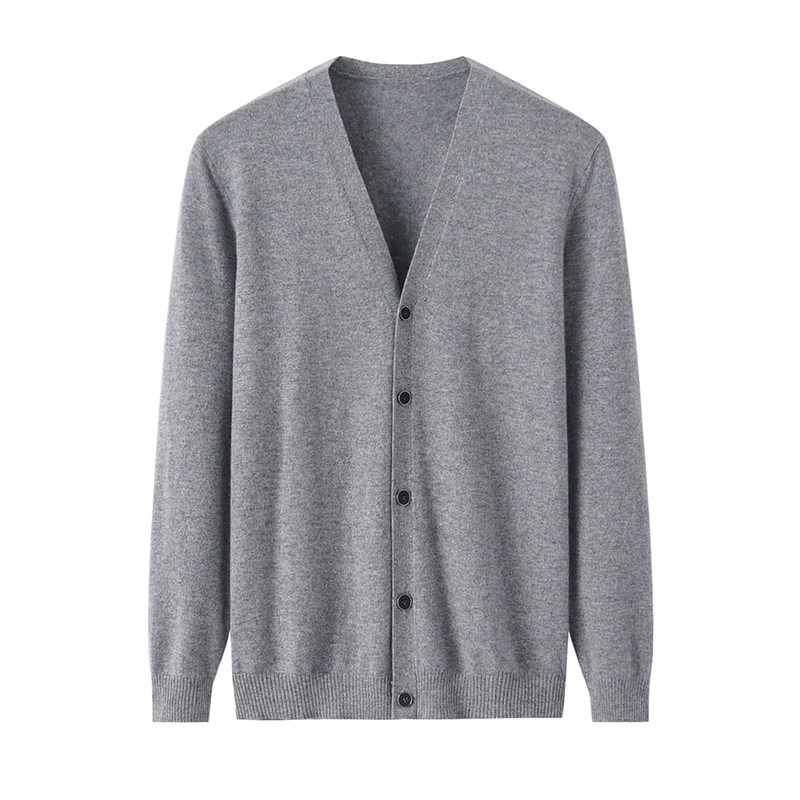 내몽골 브이넥 캐시미어 가디건 남성 순수 캐시미어 중년 따뜻한 니트 재킷 가을 겨울 새 스웨터