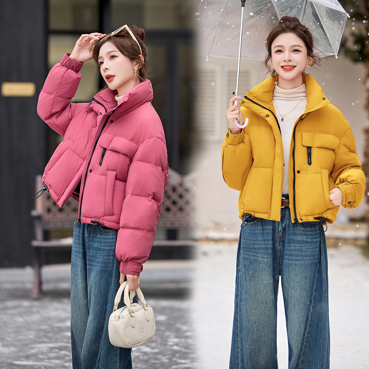 短款加厚撞色糖果色鸭绒羽绒服