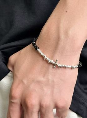 黑尖晶s925银十字手链