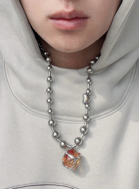 黄子弘凡钛钢珠链爱心糖果宝石项链情侣百搭夏季小众设计感配饰