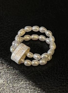 CHERIENIU天然珍珠s999纯银手工戒指双层复古简约轻奢小众指环
