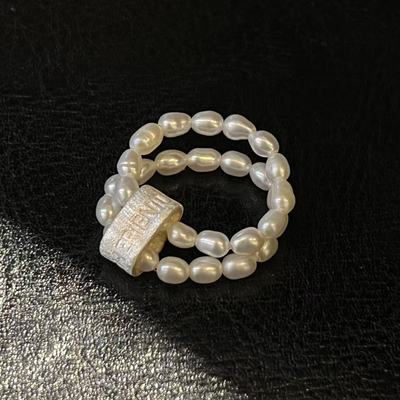CHERIENIU天然珍珠s999纯银手工戒指双层复古简约轻奢小众指环