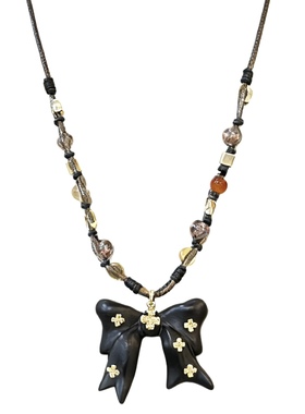 CHERIENIU蝴蝶结檀木小众设计感项链