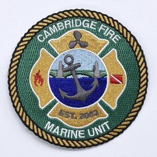 美国剑桥消防队海事单位刺绣章徽章牛仔外套衣裤背包帽子布贴补丁