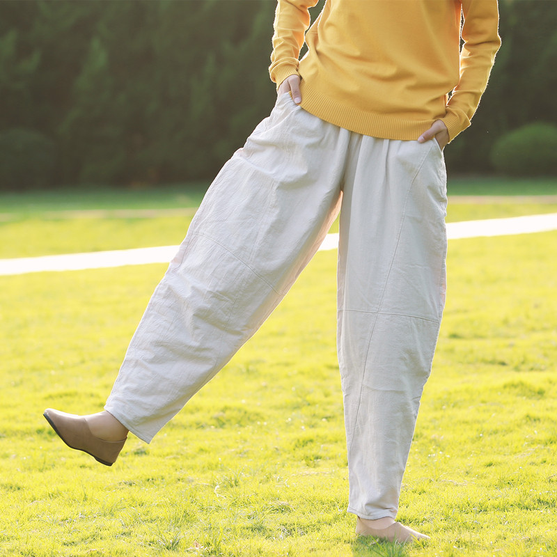 包邮 童颜秋冬文艺大码保暖加厚宽松休闲女裤阔腿裤哈伦长裤棉裤