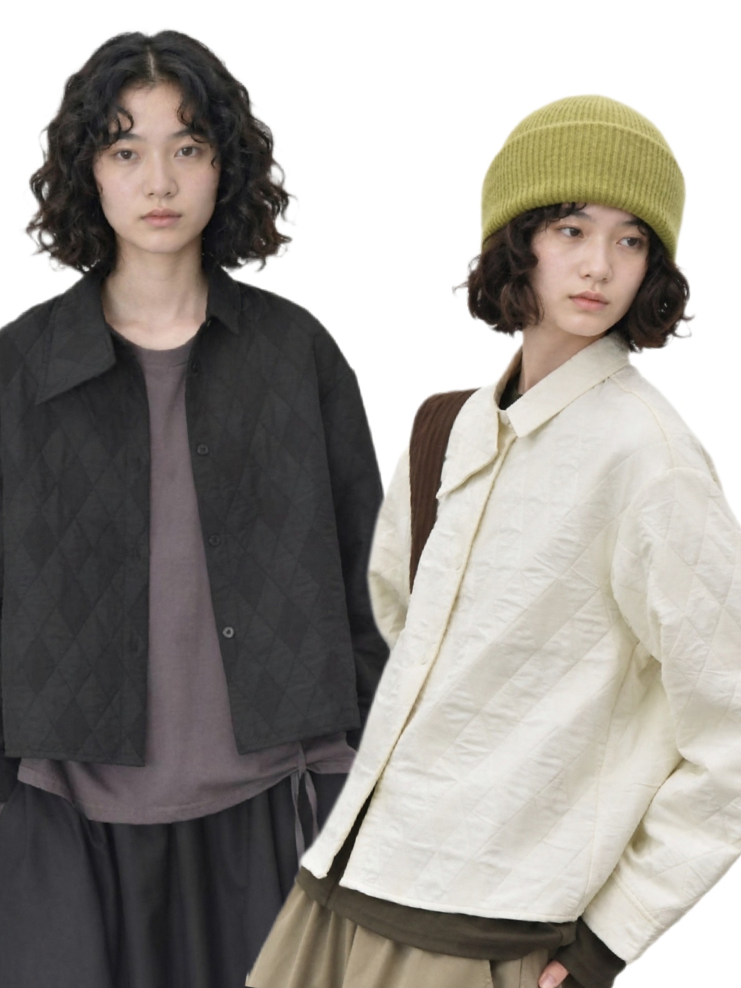 日系秋冬文艺简约菱格绗缝棉衣女装短款宽松夹棉外套肌理感上衣