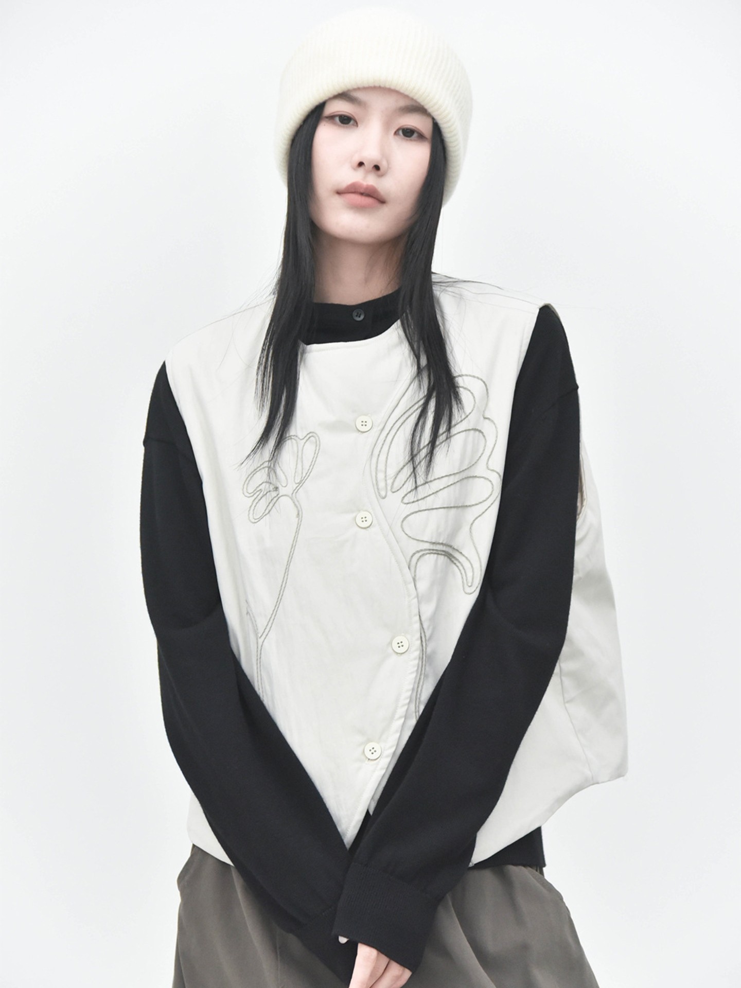 童颜阁秋冬绳绣重工小众设计抽象复古国风夹棉马甲保暖棉衣棉服女