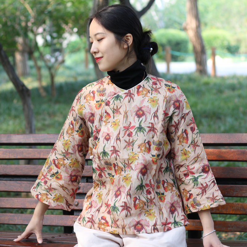 童颜阁文艺苎麻棉服花色保暖棉衣