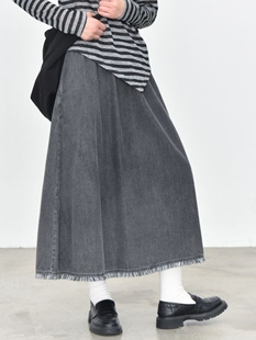 2026春款半身裙女个性高腰显瘦毛边牛仔裙复古宽松A字中长款裙子