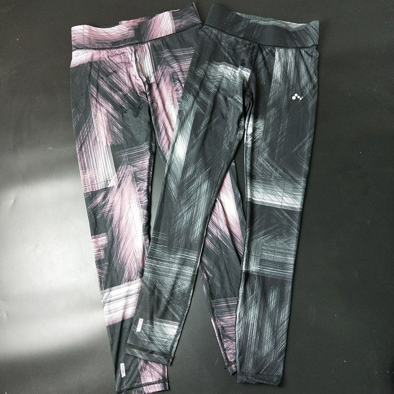 欧美单运动裤女速干透气紧身瑜伽长裤户外跑步花色健身弹力小脚裤