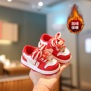 小步点宝宝鞋子男冬季软底婴儿学步鞋保暖女宝棉鞋儿童红色新年鞋