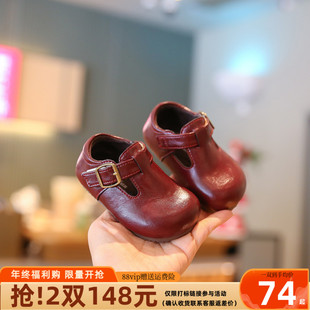 女宝宝公主鞋秋冬季软底婴儿学步鞋勃肯鞋女童鞋子皮鞋红色新年鞋