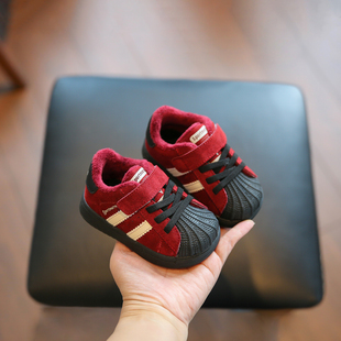 小步点宝宝鞋子男童冬季加绒保暖女宝棉鞋软底婴儿学步鞋儿童板鞋