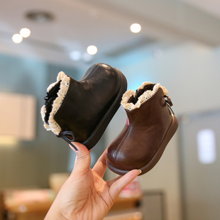 小步点女宝宝冬鞋软底1一2岁女宝鞋子婴儿学步鞋加绒棉鞋女童靴子