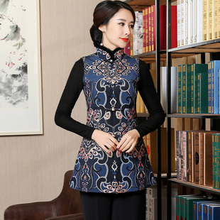 中国风复古旗袍上衣中式改良唐装汉服秋冬装新款背心马甲马夹外套