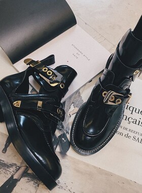 ayuki黄美熙sasa同款马丁靴女2024秋冬英伦风镂空百搭机车短靴潮