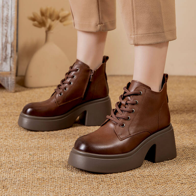 真皮马丁靴女款2026新款春秋单靴小个子女靴厚底英伦风棕色短靴子