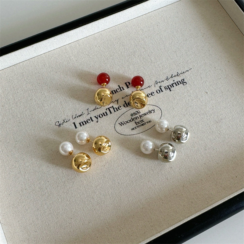 欧美时尚饰品高级感两戴红玛瑙金球耳钉女轻奢小众设计本命年耳饰,珠宝/钻石/翡翠,耳饰,淘宝优惠券,粉丝福利购,淘宝优惠卷