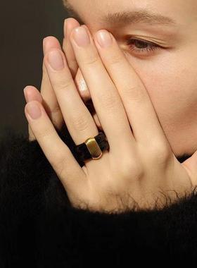 珐琅黑金撞色戒指复古指环