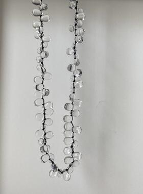 Hankes&Maray手工编织白玻璃水晶水滴串珠项链磁吸扣choker锁骨链