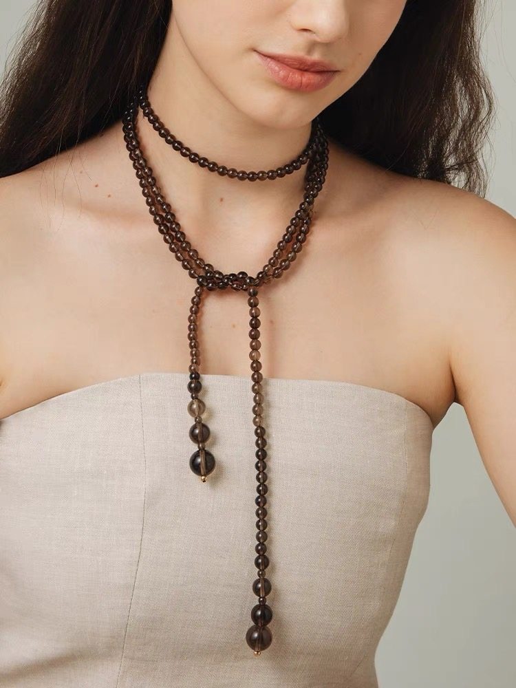 欧美饰品日韩风AKI同款茶晶色串珠项链颈链新潮气质长款毛衣链女,饰品/流行首饰/时尚饰品新,项链,淘宝优惠券,粉丝福利购,淘宝优惠卷