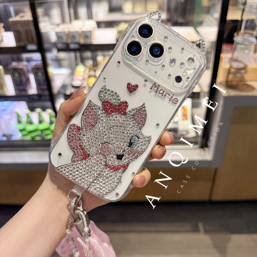 适用于苹果18水钻手机壳iphone17promax全包kt猫16plus15玛丽14闪