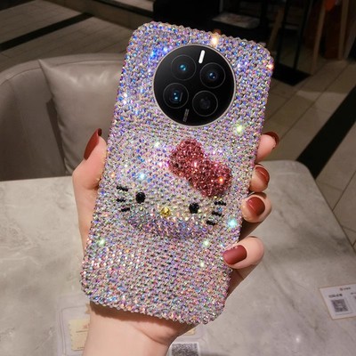 华为Pura70镶钻手机壳p60pro轻奢彩钻nova14可爱kt猫少女适用mate80e全包防摔Nova13保护套新款荣耀500日韩12