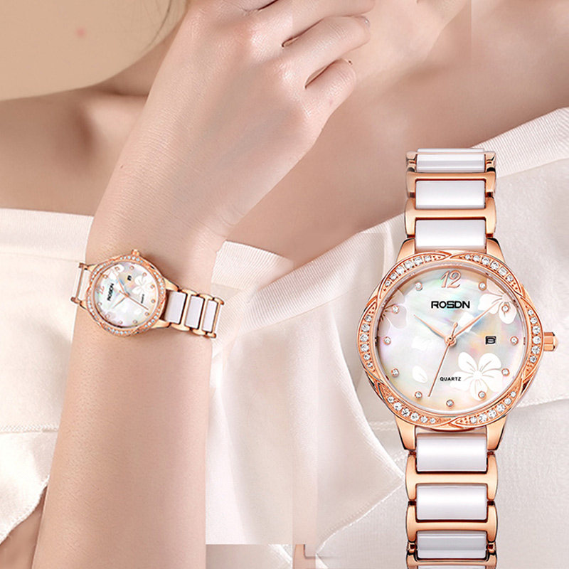 劳士顿手表女十大品牌时尚女士石英手表简约气质陶瓷防水2020新款