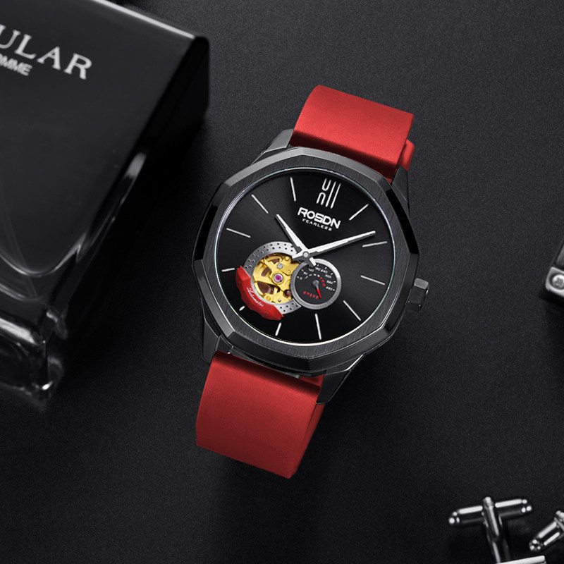 劳士顿十大品牌无畏系列手表男全自动机械表运动简约胶带男士怀表