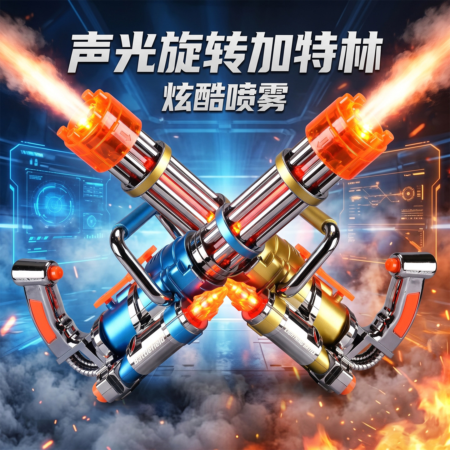 儿童可喷雾声光枪3-6岁加特林电动发光冒烟玩具枪男孩音乐冲锋枪