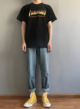 现货DRINTO新款松紧腰牛仔裤复古水洗直筒长裤男女情侣款百搭潮牌