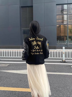 美式复古字母刺绣棒球服外套男女秋冬宽松情侣高级感vibe街头夹克