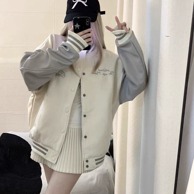 春秋欧美复古刺绣男女夹克情侣装宽松棒球服拼接百搭潮牌超火外套