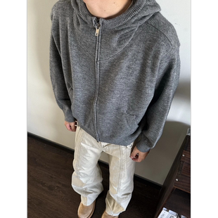 美式 毛衣男女秋冬宽松休闲百搭情侣外套 复古cleanfit连帽针织开衫