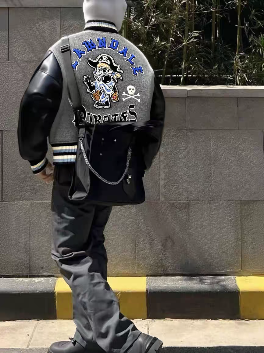 欧美复古海盗船夫刺绣棒球服高街