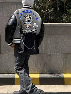 欧美复古海盗船夫刺绣棒球服男女秋冬潮牌夹克高街情侣高级感外套