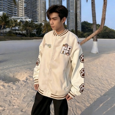 猫爪刺绣棒球服外套男女春秋潮牌