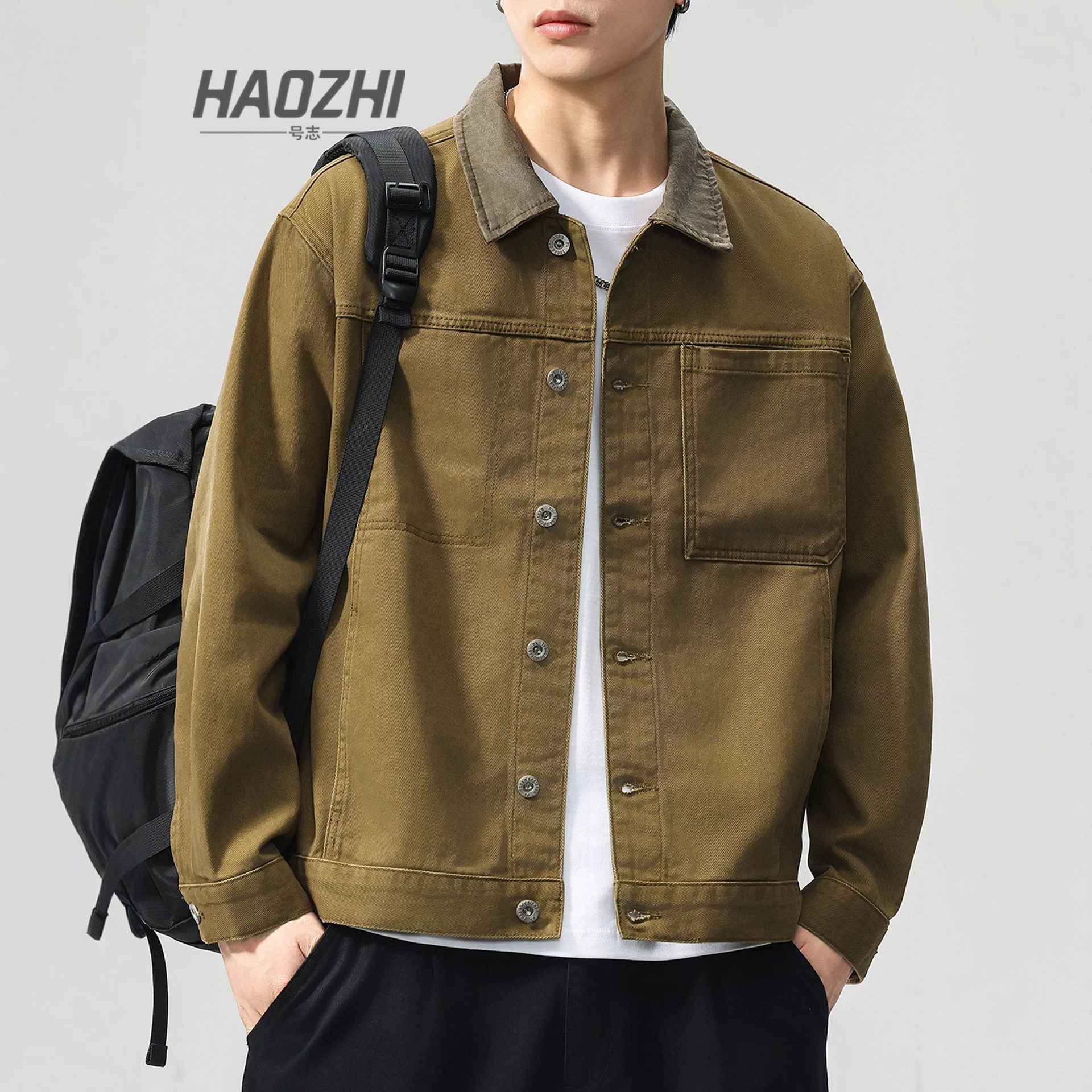 号志HAOZHI卡其色牛仔外套夹克
