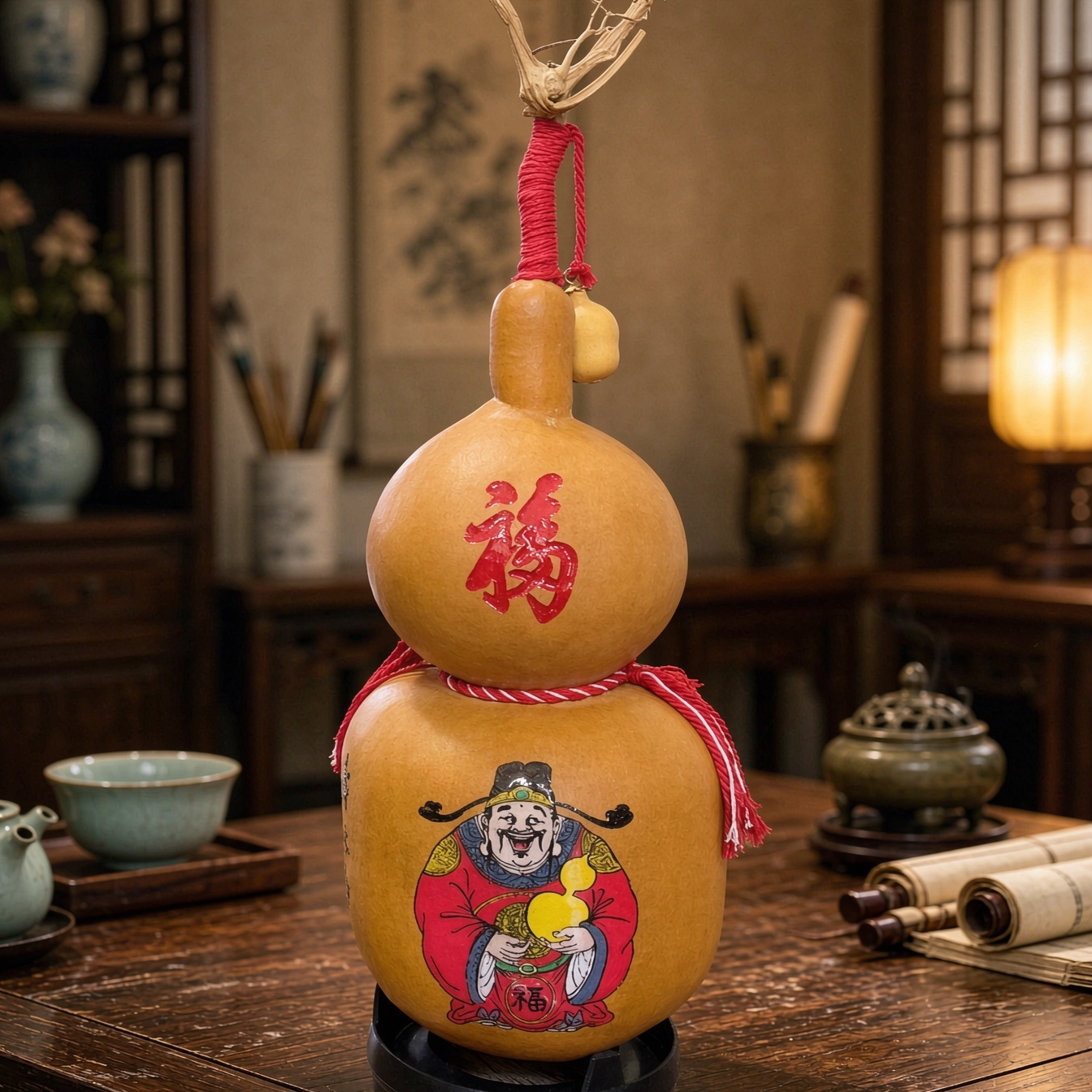 手工福字财神葫芦招财风水摆件家居装饰品大号福禄玄学传统墨刻