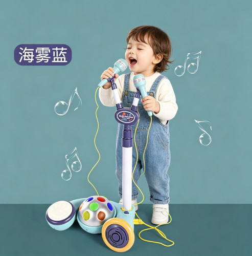 小孩麦克风扩音话筒唱歌儿童卡拉ok手拍鼓灯光音乐早教益智玩具