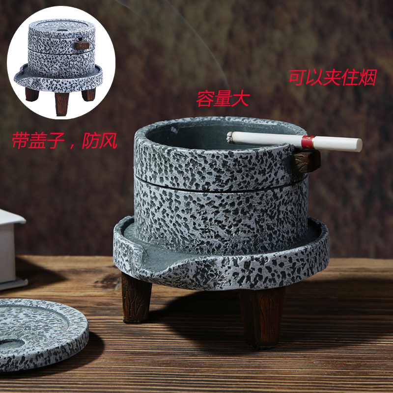创意大号烟灰缸水泥复古简约个性烟缸带盖防风中式酒吧咖啡厅