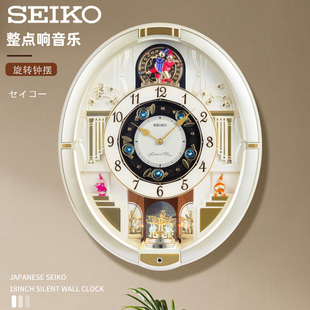 日本SEIKO精工时钟钟表 客厅欧式 创意挂表金色音乐石英钟挂钟