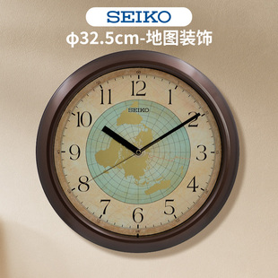 seiko日本精工时钟13英寸家用挂表复古世界地图卧室客厅简约挂钟