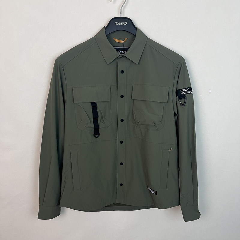 探路者长袖衬衫男24年春秋新款户外防水弹力运动外套TAEECM81307