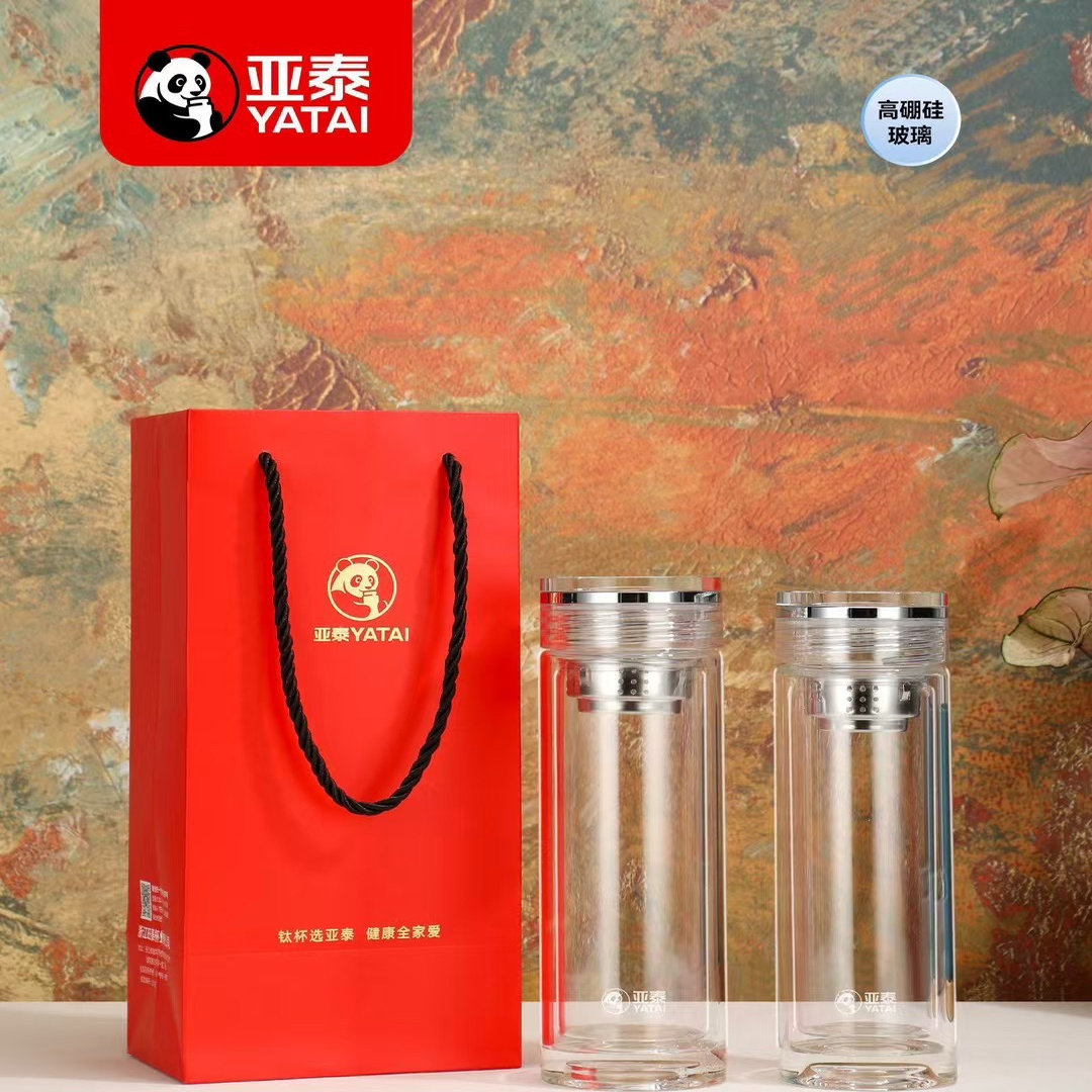 亚泰双层加厚高硼硅玻璃杯无铅水晶茶杯男士高档便携办公水杯定制