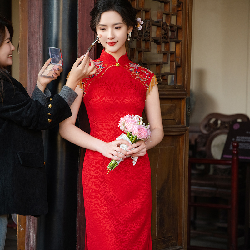 时光裁剪【香浮续】红色旗袍女夏季新娘结婚敬酒服新款订婚礼服裙