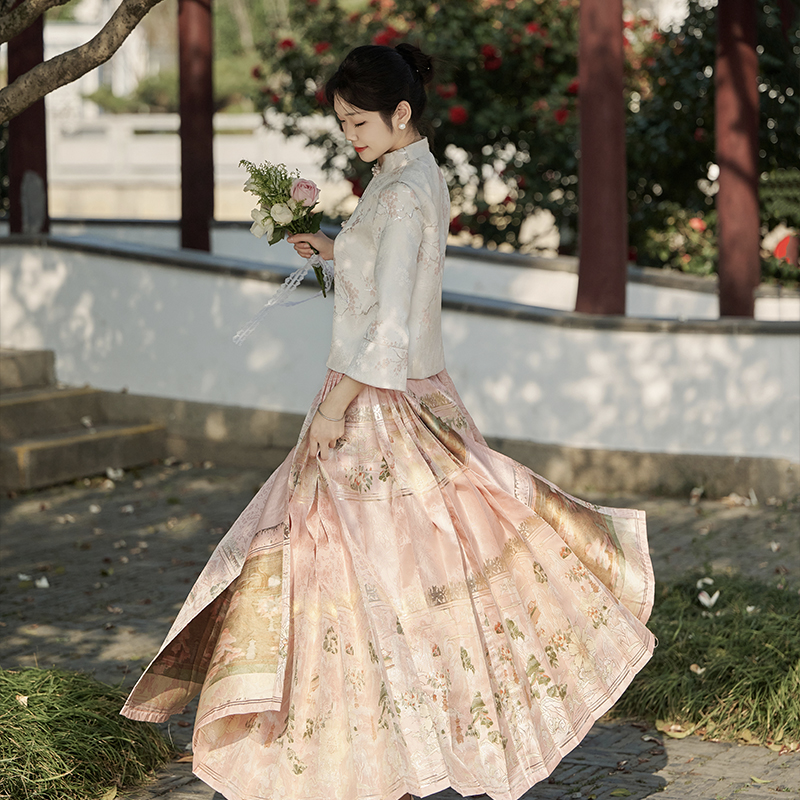 时光裁剪｜春季新款新中式国风马面裙套装订婚粉色汉服改良上衣