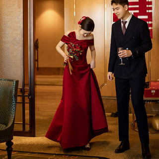 【时光裁剪】2024新款新娘结婚订婚敬酒服红色礼服高端优雅连衣裙